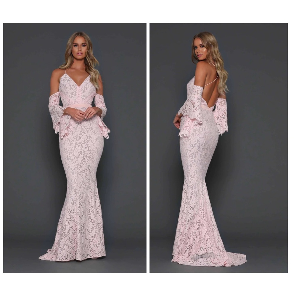 Elegant Pink Lace Evening Gown